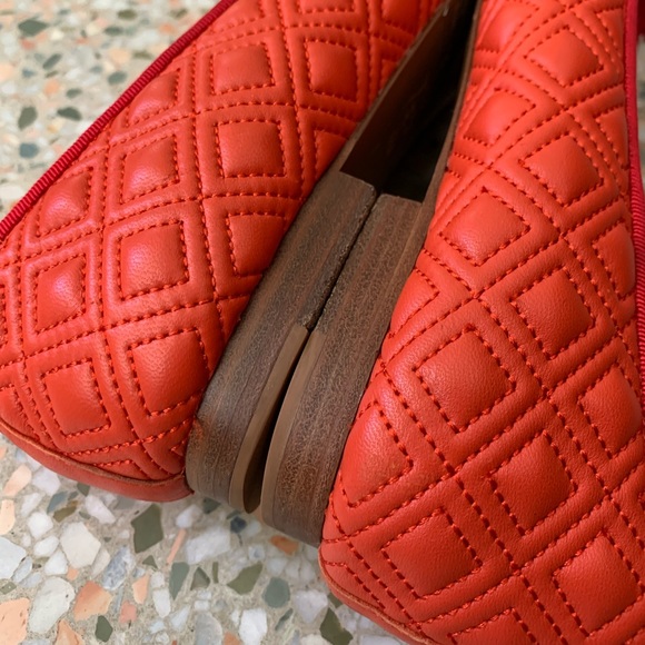 Tory Burch Marion red-orange quilted ballet flats with red bow - Picture 9 of 13